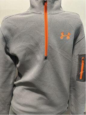 Under Armour ColdGear Infrared 1/4 Zip Athletic Pullover Grey/Orange Size Medium